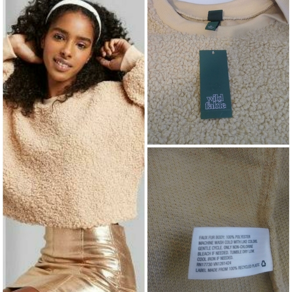 wild fable Tops - Wild Fable Tan Sherpa Crop Chunky Sweater XL NEW